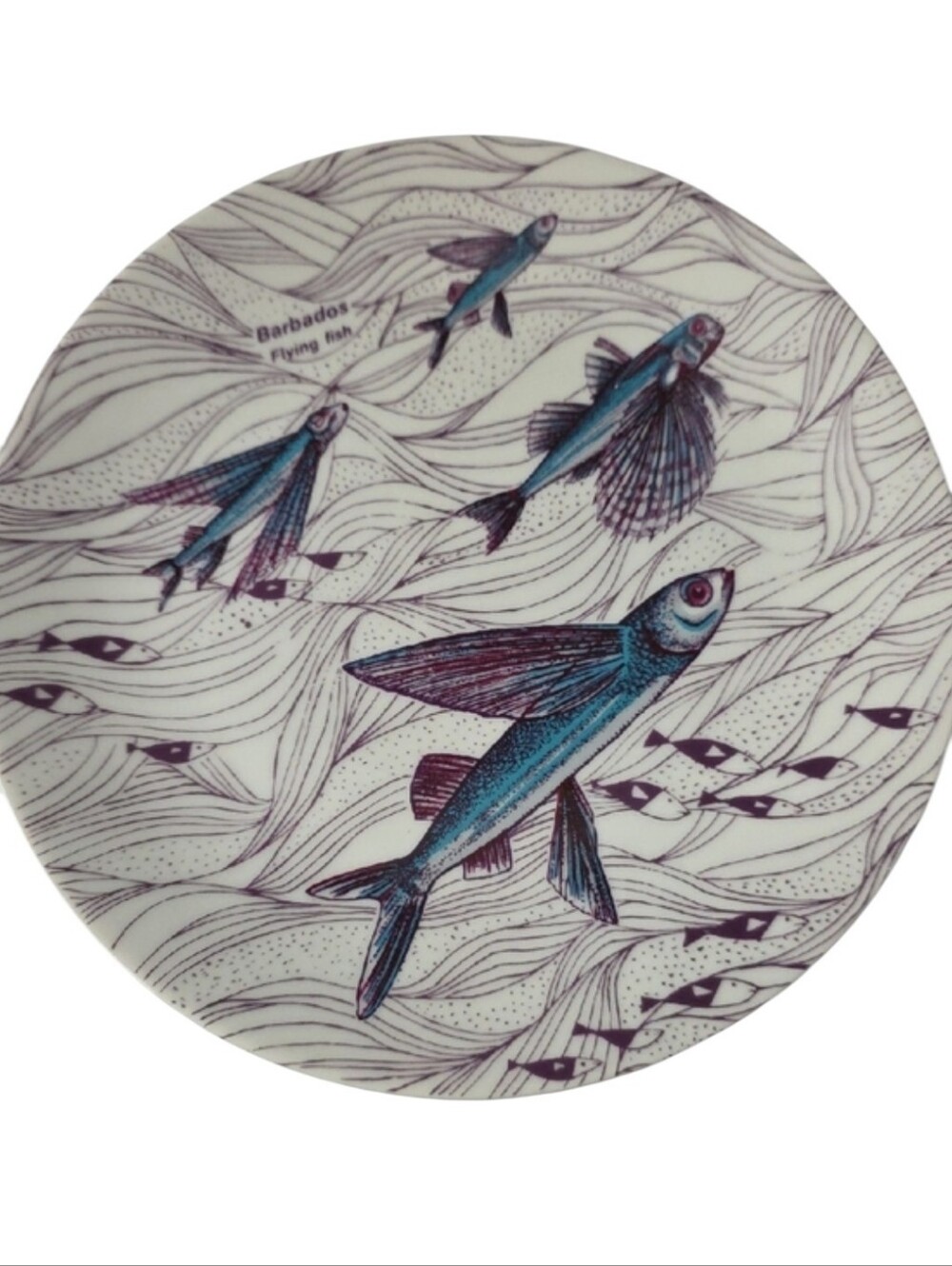 Vintage Barbados Flying Fish Wall Decor Ceramic Coastal Tropical Plate